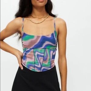Urban Outfitters Y2K Hal Colorful Mesh Tank Futuristic Rave Cropped Eclectic S